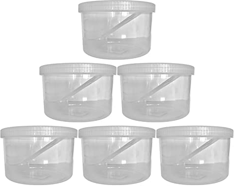 Cennet Plastic Storage Jar With Spoon - Airtight Screw Top Lids Clear Transparent Canister Pots For Food, Herb, Spices, Sweets, Kitchen Organize BPA FREE (300ML Pack of 6)