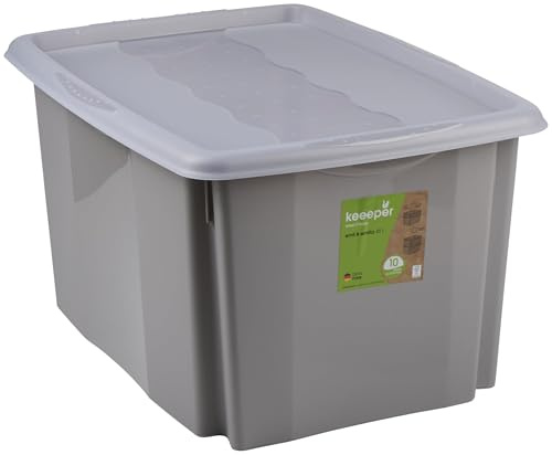 Aufbewahrungsbox mit Deckel 45L - Organizer Box 55 x 40 x 30 cm - Plastikbox Geeignet für Kleidung, Weihnachtsdekorationen und Dokumente - Leicht Stapelbar - Kunststoff - Grau