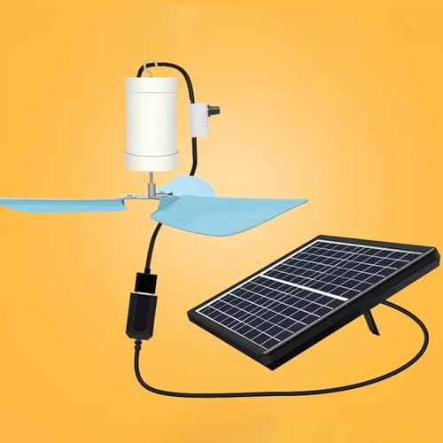 Snaweo Solar Powered Ceiling Fan for Outdoor, Solar Panel Small Hanging Fan Kit with 3 Plug-in Fan Blades, with Specialize Hook for Chicken Coop, Greenhouse, Shed, Gazebo(5v6w 30cm/11.8in)