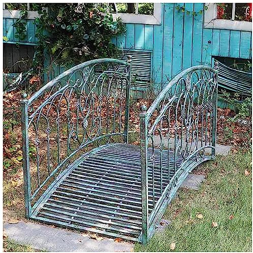 GZDZ Metal Garden Bridge – Heightened Patio Outdoor Bridge with Safety Guardrails, Decorative Landscaping Iron Footbridge for Backyard Creek Lawn Stream