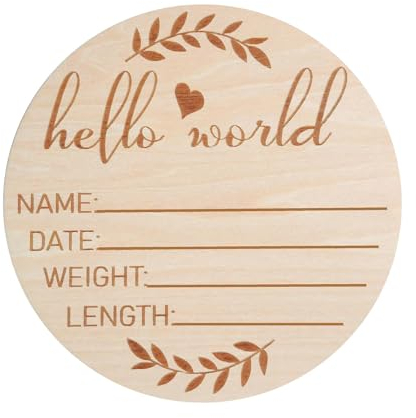Placa de aviso de nacimiento, placa redonda de madera de 5,9 pulgadas para el nombre del bebé, cartel único para anunciar el nombre del bebé para Welcome Baby Come.