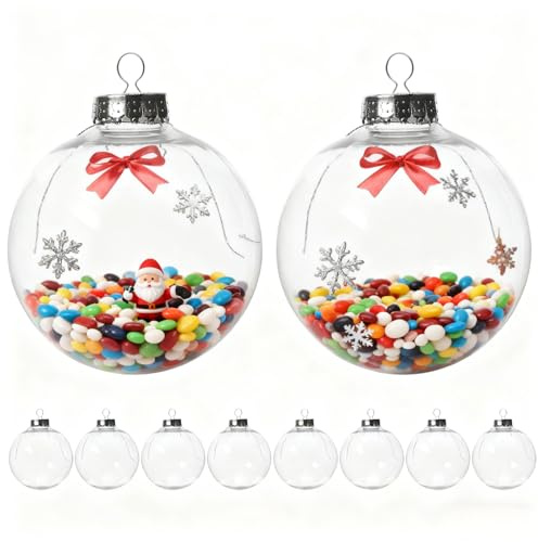 Ciieeo 10 Stück Klare Weihnachtskugeln Befüllbare Weihnachtskugeln 10 cm Runde Ornament-Kugeln DIY-Weihnachtsbaum-Anhänger Süßigkeitenbehälter