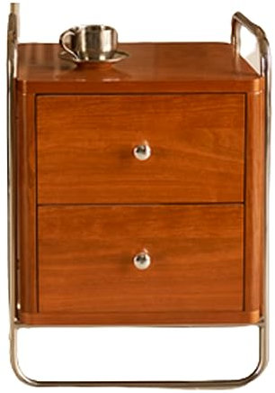 Mesita de noche pequeña rectangular de madera de cerezo, mueble auxiliar para sofá de sala de estar, mueble de almacenamiento de acero inoxidable, superficie de madera natural, hermosa mesita de noche