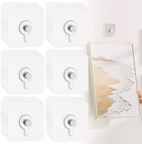 ASelected 50Pcs Self Adhesive Picture Hooks, Sticky Picture Hook Heavy Duty Sticky Hooks for Hanging, Adhesive Hook No Nails for Living Room, Bedroom, Bathroom