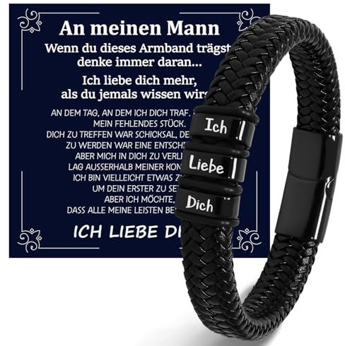 Armband für Mann - Geschenke für Männer Ihn Ehemann Freund Lederarmband Herren mit Gravur Ich Liebe Dich Valentinstag Jahrestag Hochzeitstag Geburtstagsgeschenk Liebesgeschenke für Meinen Mann