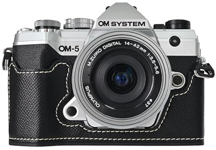 Rieibi PU Leather Half Case for Olympus OM-5/Olympus OM-D E-M5 Mark III Camera Case, Protective Case for Olympus OM System OM-5/E-M5 Mark III Case