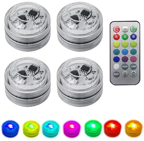 4 PCS Small Submersible LED Lights with Remote Control, Submersible LED Lights, Waterproof LED Pool Lights, Mini LED Tea Lights, Waterproof Battery Operated Flameless Lights for Party Wedding Decor