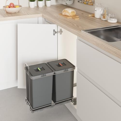 Menage Confort- Cubo de basura extraíble para armario de cocina ancho exterior min 400mm, capacidad 29/29 litros