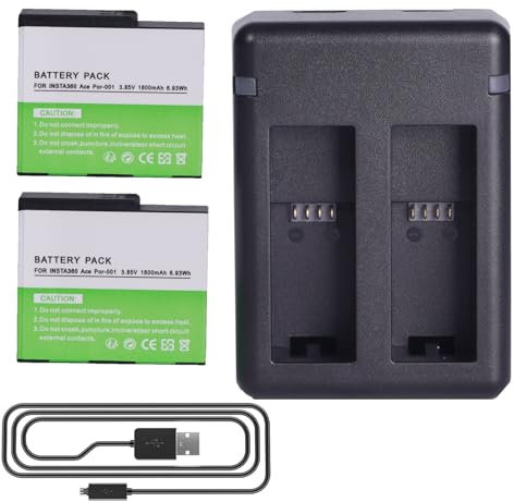 2 pezzi DENEEPR 360 Ace Pro Caricabatterie 1800mAh Batterie di Ricambio Dual Type-C Canale LED Caricabatterie con e Micro USB Interfaccia di Ricarica per 360 Ace Pro / 360 Ace Pro2 Fotocamera