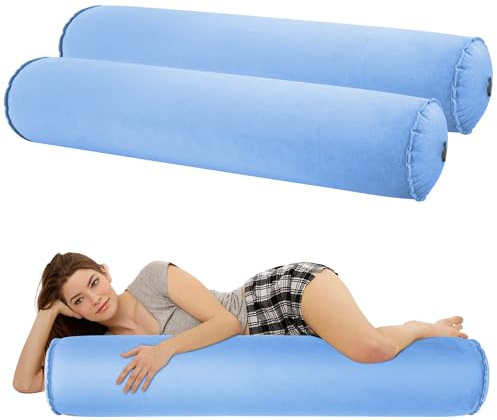 EULANT 2 Stück Aufblasbare Seitenschläferkissen, Leicht Körperkissen für Seitenschläfer, Langes Rundes Ganzkörperkissen,Stützkissen für Reisen, 120 * 20cm, Aufblasbar & Kompakt