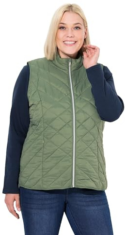 Ulla Popken Damen große Größen Übergrößen Plus Size HYPRAR Funktions-Steppweste, Kontrastfutter, wasserabweisend hellkhaki 50+ 840047430-50+