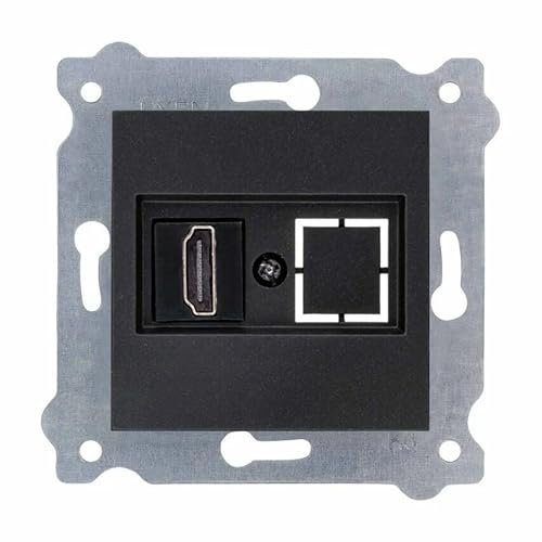 EXEN - Prise HDMI Murale Encastrée Connecteur Intégré 1 Port - Prise Murale Noir Métallique 1x Port HDMI Standard - Compatible avec Les Séries KARELL/ODAK/COMFORT - 269/14E