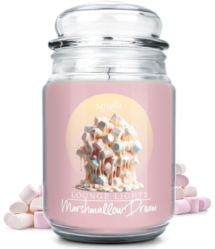 smøla Große Duftkerze im Glas I Marshmallow Dream 625ml - Kerze, Süßer Marshmallowduft I bis zu 140 Stunden Brenndauer I vegane Sojawachs-Kerze I perfekte Geschenkidee