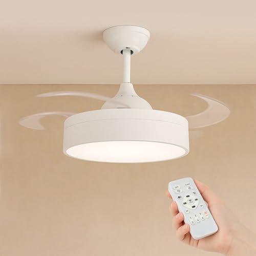 MERCURY TEXTIL- Ventilador de Techo con Luz LED 72W Fría/Neutra/Cálida, Ventilador Invisible con Aspas Retráctiles y Motor DC, Ultra Silencioso, Control Remoto, Bajo Consumo.