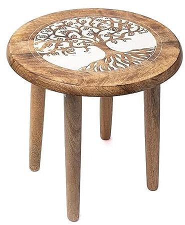 LivuX Beistelltisch Lebensbaum Rund – 30×30×31 cm – Druck auf massivem Mangoholz – Spirituelles Tischchen für Rituale, Kristalle & Meditation – Naturprodukt 1311