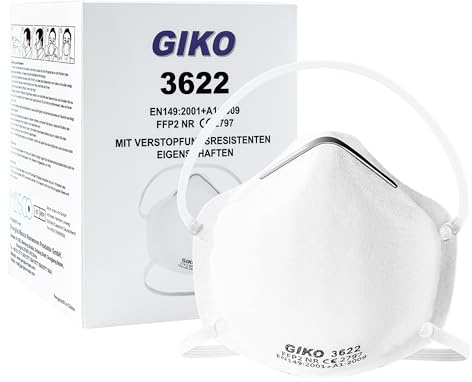 GIKO FFP2 Staubmaske 10 stück weiß FFP2 Masken – Einweg-Staubmaske mit 5-Schichten Schutz für DIY-Projekte, Bauarbeiten, Holzbearbeitung, Schleifen, Feinstaub