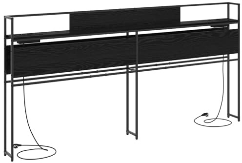 vidaXL Stauraum-Kopfteil mit Regal Schwarze Eiche 200 cm Holzwerkstoff, Geräumiges Stauraum-Kopfteil, Moderne Schlafzimmermöbel, praktischer Organizer, platzsparendes Bett mit anpassbarem Design