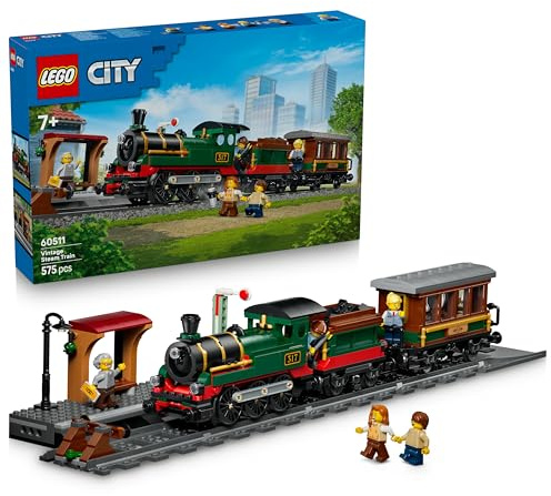 LEGO City Klassischer Dampfzug Spielzeug - STEM Modellbausatz - Set mit Bahnhof, Schienen, Führerstand Steuerung, Haltesignal und 5 Minifiguren - Geburtstagsgeschenk für Jungen ab 7 Jahren - 60511
