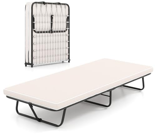 COSTWAY Brandina Pieghevole con Materasso, 190x80cm, Made in Italy, Stile2 | Lettino Pieghevole Robusta e Molle Resistenti, con Materasso in Memory Foam, Carico 120kg