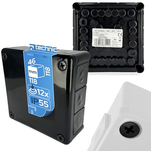 EDO Aufputz-Abzweigdose IP55 Wasserfest 118x118x46 mm Weiß | 12-Einführungen, Halogenfrei –Verteilerdose / Anschlussdose mit Gummitüllen und Schraubverschluss für Innen- und Außen