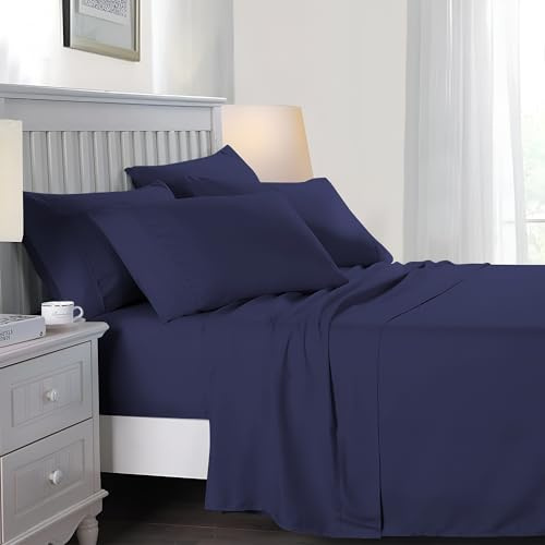 Imperial Rooms King Size Flat Sheet 100% Egyptian Cotton Bed Sheets 200 Thread Count Breathable and Fade Resistant Hotel Quality Navy Sheet