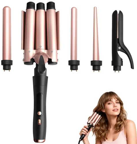 5-in-1-Hair Curler, Lockenstab mit Verschiedenen Aufsätzen-22mm Gerade Haarklammer | 25mm Dreiteilige Rohrklemme | 19mm, 25mm,19mm konischer Lockenstab, 160°C-230°C, für Kurze und Lange Haare