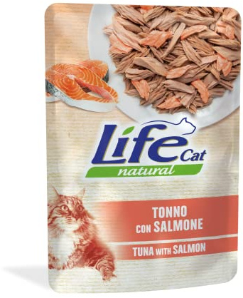 Life Natural Cat Buste Cibo Umido per Gatti 12 x 70 g (840 g) – Ingredienti Naturali, Cotto al Vapore, Senza Conservanti e Coloranti (Tonno e Salmone)