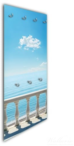 Wallario Wandgarderobe aus Glas in Größe 50 x 125 cm in Premium-Qualität, Motiv: Weite Aussicht über ruhiges Meer | 7 Kleiderhaken zum Aufhängen von Jacken