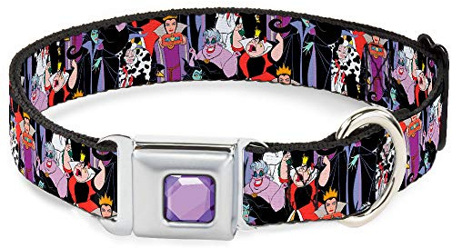 Dog Collar Seatbelt Buckle 5 Disney Villains Stacked 16 to 23 Inches 1.5 Inch Wide