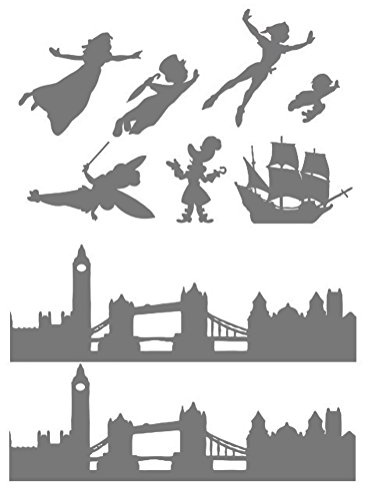 Peter Pan, Wendy, London Skyline Silhouette Edible Icing Decor for Themed Cake (2 Grey Silhouette)