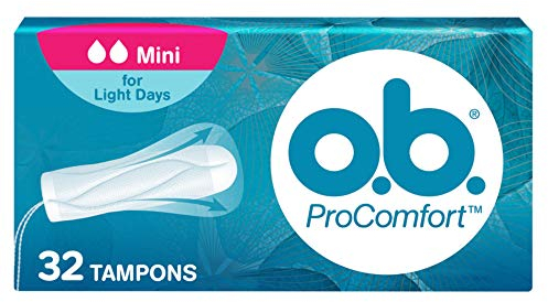 o.b. Assorbenti Interni ProComfort Mini, Assorbenti facili da applicare e rimuovere ottimali per flusso leggero e primo utilizzo, Tamponi interni con trama assorbente, 1 confezione da 32 pezzi