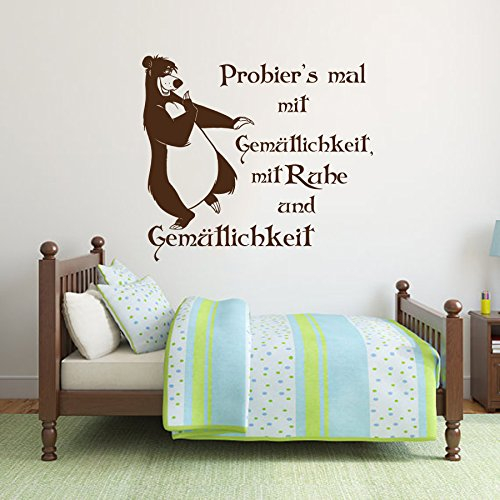 Vinyl Wandtattoo Dschungelbuch Mowgli Zitat Probier's mal mit Gemütlichkeit mit Ruhe und Gemütlichkeit Baloo Rudyard Kipling Buch Jungle Dance Wandaufkleber Wandsticker Wanddekoration Babyzimmer A600