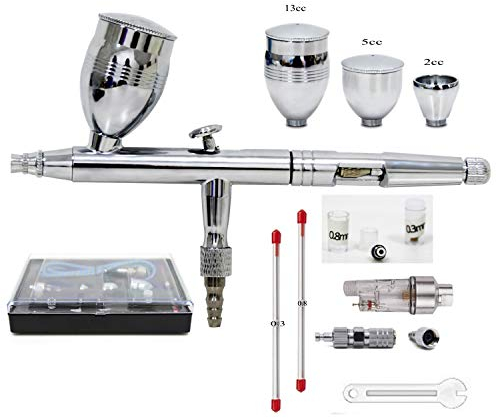 ZHONG AN Pistola aerografo Kit Professionale 0.3mm 0.5mm 0.8mm,Doppia Regolazione Esterna, per Tatuaggi artistici