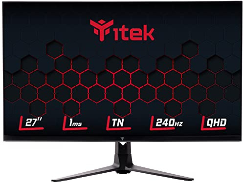 Itek Monitor GGF - 27 Pollici, Piatto, Risoluzione WQHD 2560x1440, Pannello TN da 240Hz, Schermo 16:9, Risposta 1ms OD, Collegamenti 2xHDMI e DP, USB, Altoparlanti, HDR, G-Sync, FreeSync