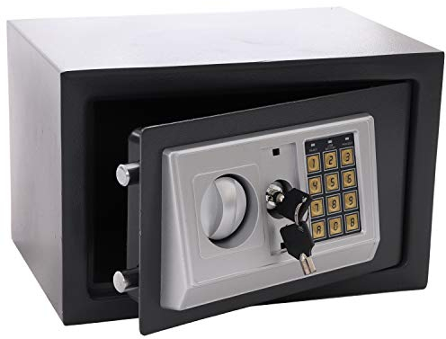 Panorama24 Tresor Safe mit Elektronik-Zahlenschloss 31x20x20cm LED-Anzeige Stahlbolzen, grau, inkl. 4 Batterien, Möbeltresor Wandtresor Wandsafe Home