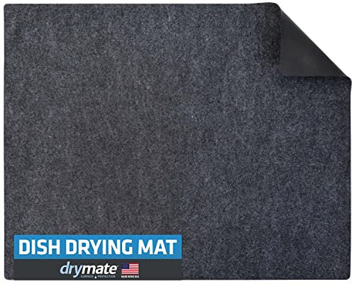 Drymate Premium Dish Drying Mat, XL Size (19” x 24”), Absorbent Fabric Low-Profile Kitchen Drying Pad – Waterproof – Machine Washable/Durable (Made in The USA) (Charcoal)