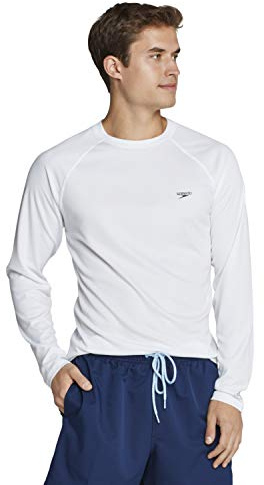 Speedo Men's Uv Swim Shirt Easy Long Sleeve Regular Fit White
