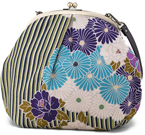 NOREN Gamaguchi Schultertasche Made in Japan (Retro Blume) Japanisches Muster für Damen und Mädchen Geschenk, violett, Large
