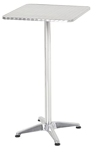 HOMCOM Tavolino Bar/Ristorante in Acciaio Inox, Tavolo con Piano Appoggio Quadrato 60x60cm e Altezza Regolabile 70-110cm