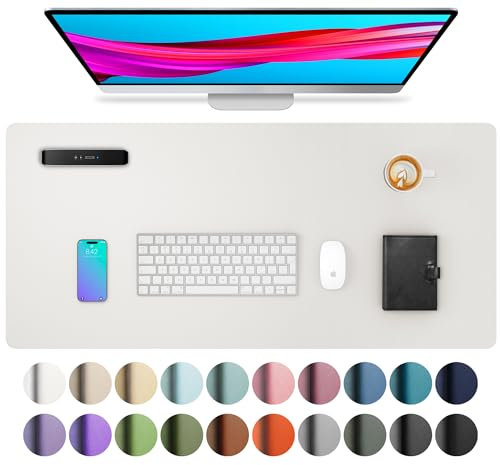 Leather Desk Protector, Office Mat, Non-Slip PU Leather Blotter, Waterproof Writing Pad for Office and Home (80cm x 40cm, Off-White)
