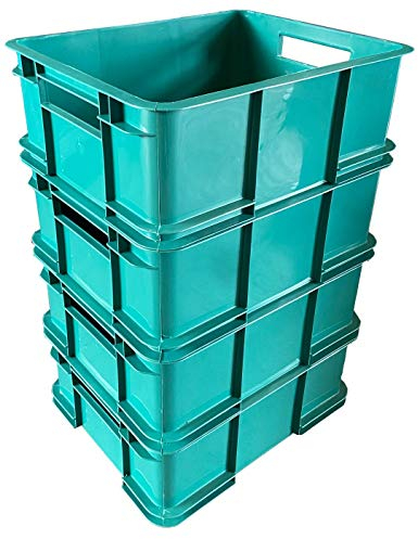 4 x 20.5 Litre Medium Unibox Industrial Stacking Plastic Storage Boxes Containers Crates (Green)