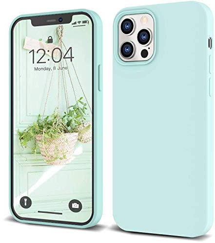IceSword iPhone 12 Pro Max Case 6.7” (2020) Mint Green, Thin Liquid Silicone Case, Soft Silk Microfiber Cloth, Matte, Gel Rubber Full Body, Protective Shockproof Cover for Pro Max 6.7 - Mint Green