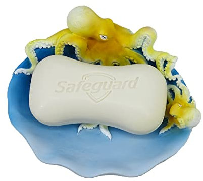 SHANCO Porte-savon en résine en forme de pieuvre mère et bébé, accessoire de salle de bain, décoration de salle de bain familiale sur le thème de l'océan, décoration côtière (bleu océan)