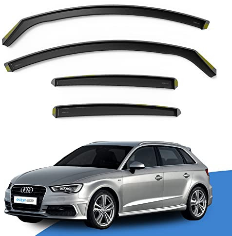 EdgeVisors Wind Deflectors | Fits: Audi A3 or S3 MK3 (2013-2019) 5 Door Sportback 4pc Set | In-Channel Rain Guards for Wind, Rain & Sun Protection, Easy Installation - Tinted
