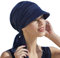 Gorra oncológica drapeada de algodón con Visera y protección Solar índice 50+ para Mujeres en Tratamiento con quimioterapia (Azul Oscuro)
