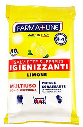 Farmaline Salviette Igienizzanti 40 Pz Superfici Limone, Multicolor