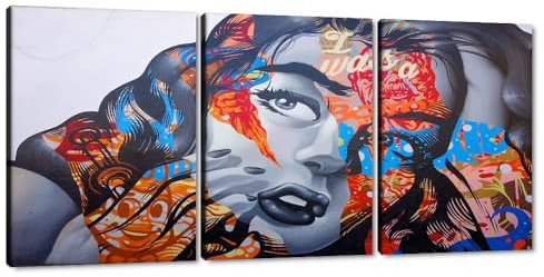 MAMAGO Leinwandbild, Graffiti-Bilder, 3-teilig, Fantasy-Frau, Gesichtsmalerei, moderne Straßen-Pop-Art, abstrakte bunte Mode-Laden-Poster, Dekoration, gerahmt – 50.8x71.1x3 Stück