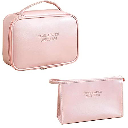 Kulturbeutel Schminktasche, Reise Waschtasche Kosmetiktasche, 2 Stück Make Up Tasche Organizer für Frauen und Mädchen - Rosa