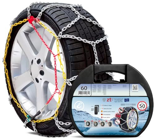 Catene Da Neve In Metallo 9 mm Omologate TUV e GS Onorm Montaggio Rapido Per Auto Macchina Furgone SUV Con Tensionatore Autobloccante (Misura 60)