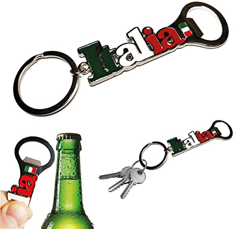 Apribottiglie Tascabile per Birra con Anello Portachiavi Bandiera Nazionale Italiana Italia in Metallo, Accessorio per Uomo e Donna, Idea Regalo